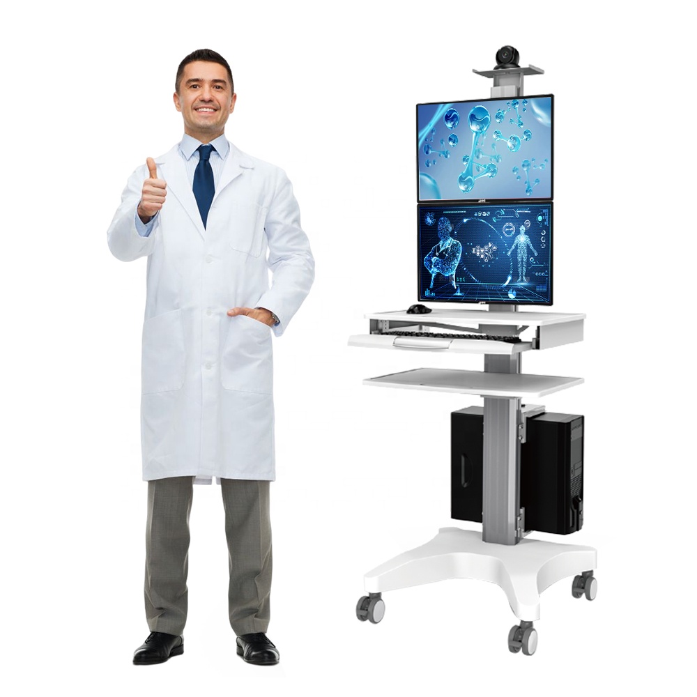 Medical Lab Officer - ABS樹脂製モバイル調節可能病院医療用トロリー（2つのオフィス・学校・研究所・クリニック用ワークステーション搭載）