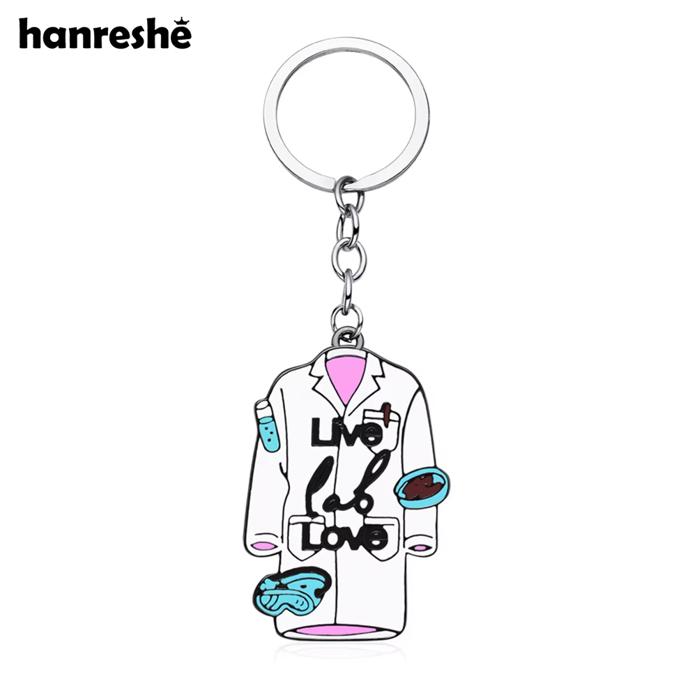 Medical Lab Gifts - Hanreシェラボウェアエナメルサイエンスキーホルダーチャーム、化学生物学ペンダント、女性と男性のためのキーリングジュエリーギフト