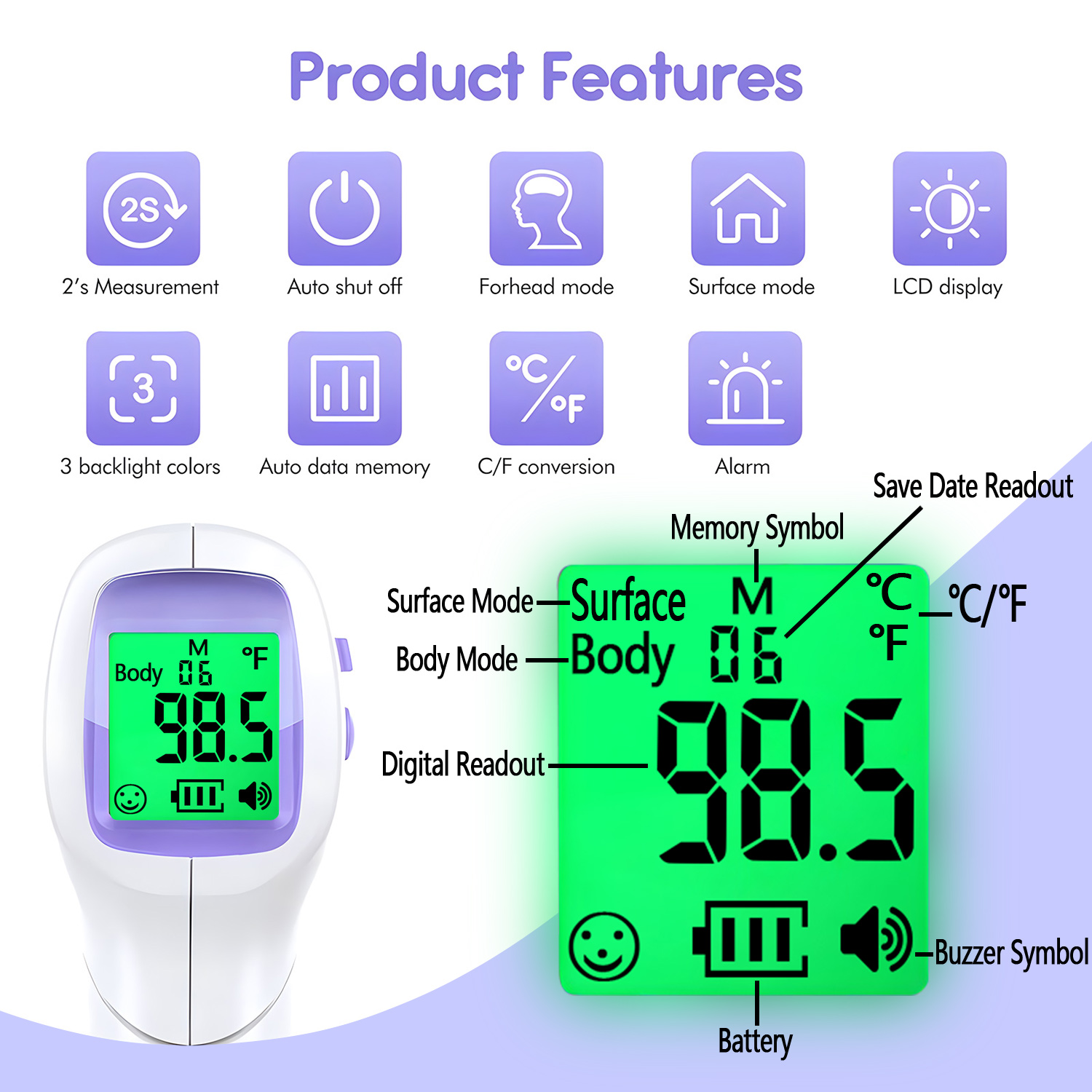 子供・大人用非接触式体温計 LEDデジタル発熱測定ツール 三 - Digital Thermometer Infrared のレビューと価格